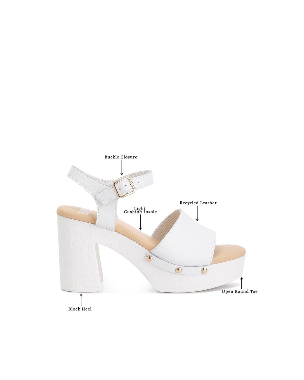 Rag & Co White Sawor Recycled Leather High Block Sandals