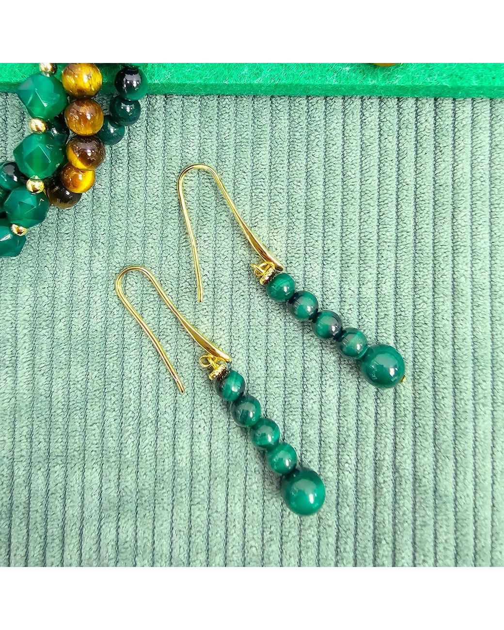 Farra Green Malachite Beaded Threader Earrings