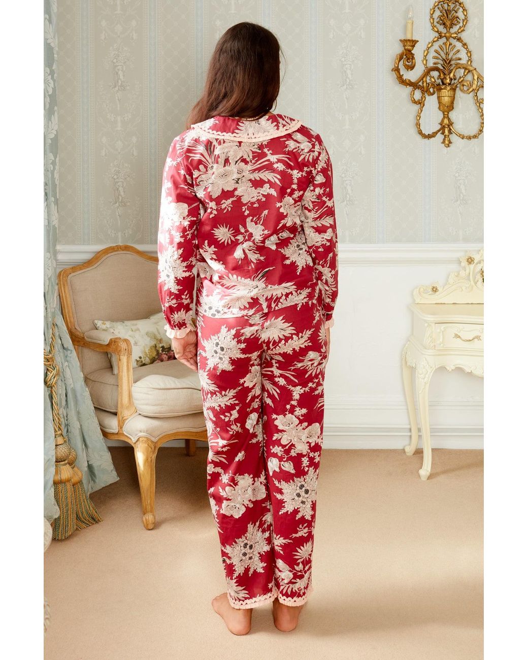 Inara Red Shiraz Bouquet Floral Cotton Pyjamas