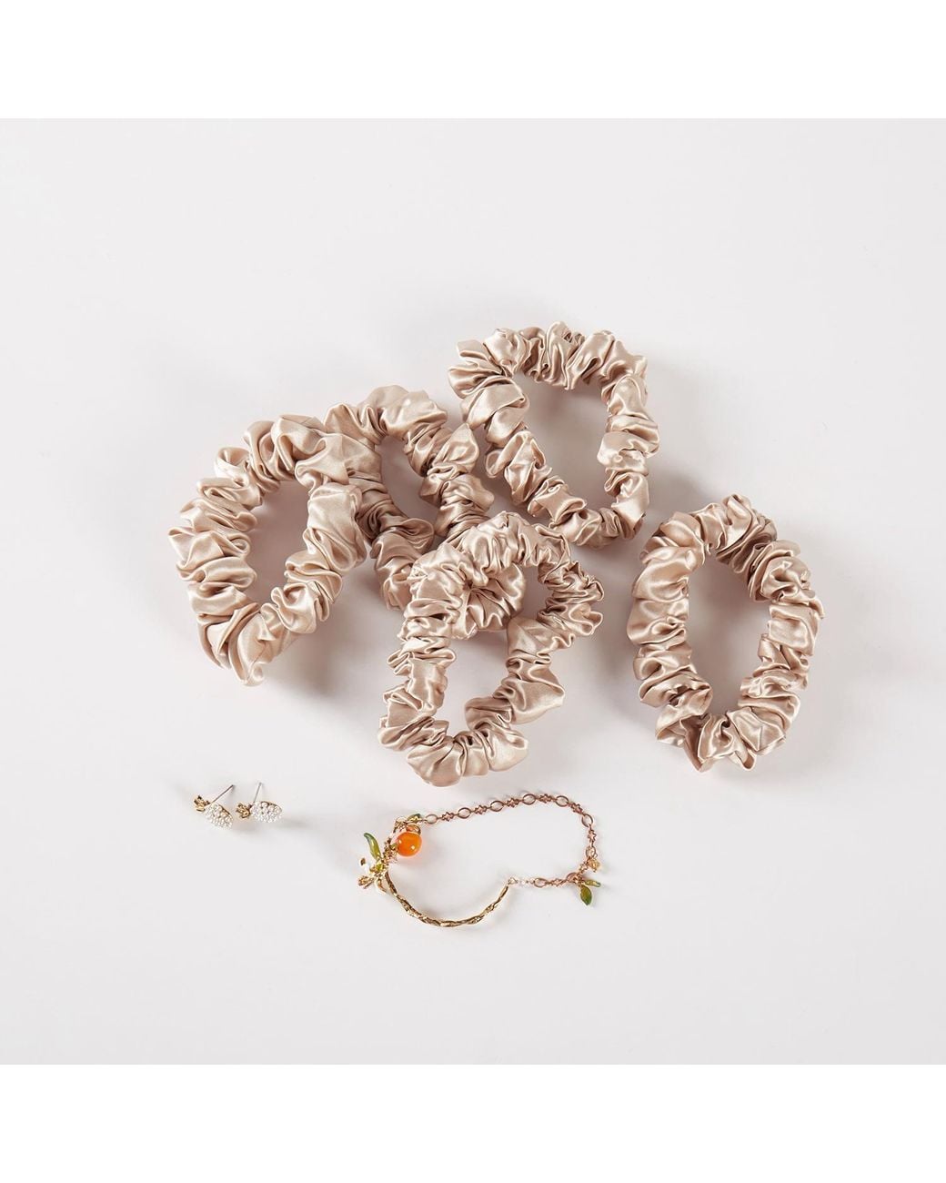 Soft Strokes Silk Metallic Neutrals Pure Mulberry Silk Mini Scrunchie Set Of Five