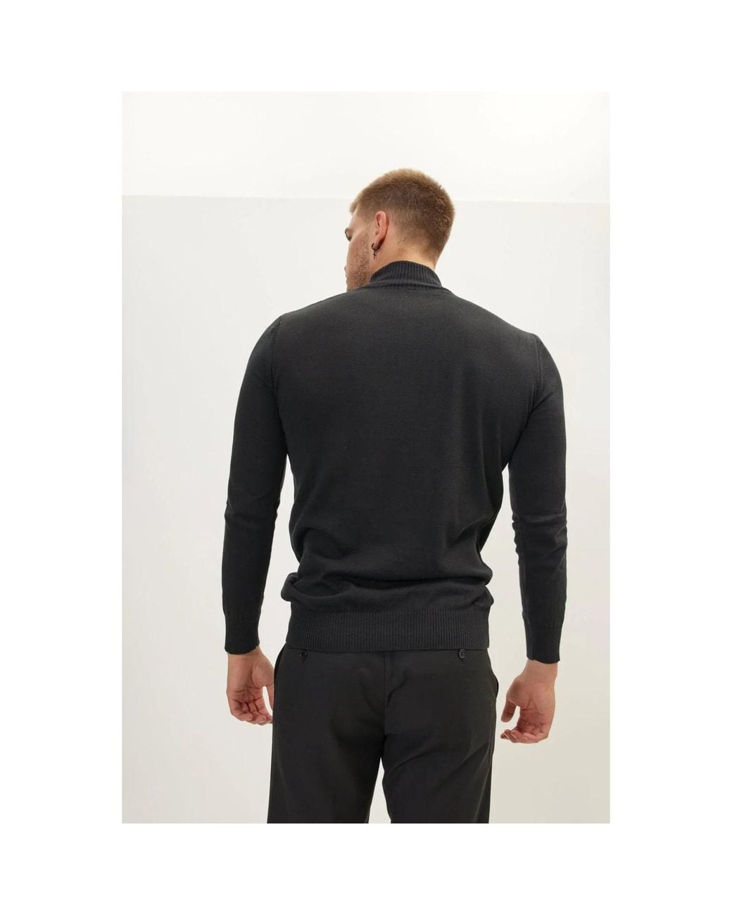 Ron Tomson Black Mock Neck Relaxed Sweater for men