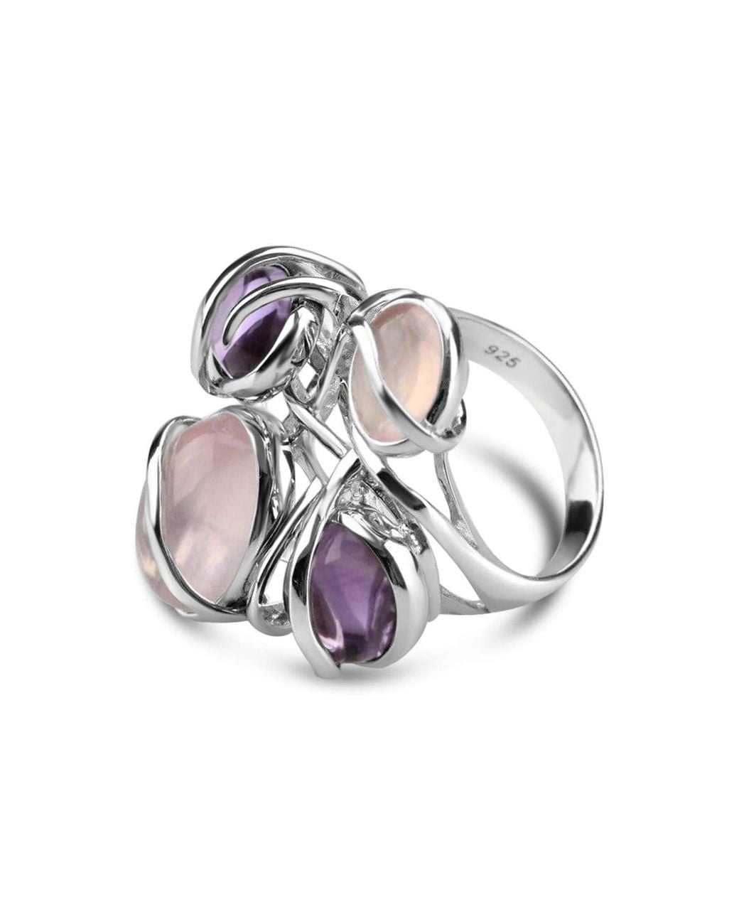 Bellus Domina Metallic Plated Amethyst And Quartz Cocktail Ring