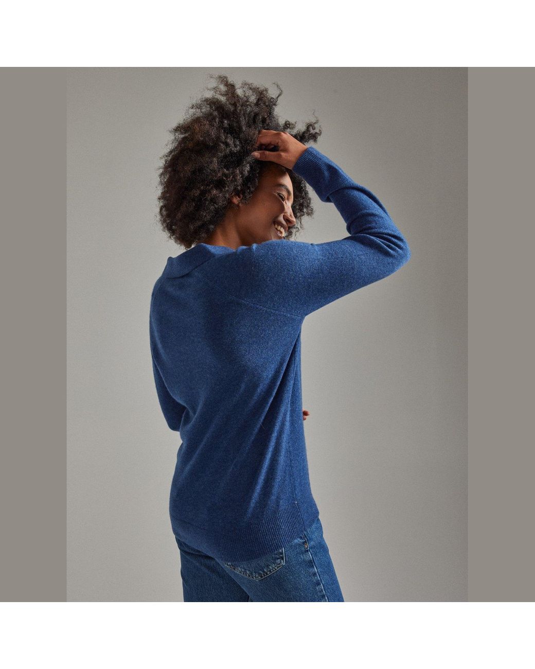 Salts Cashmere Blue Split Neck Polo Sweater