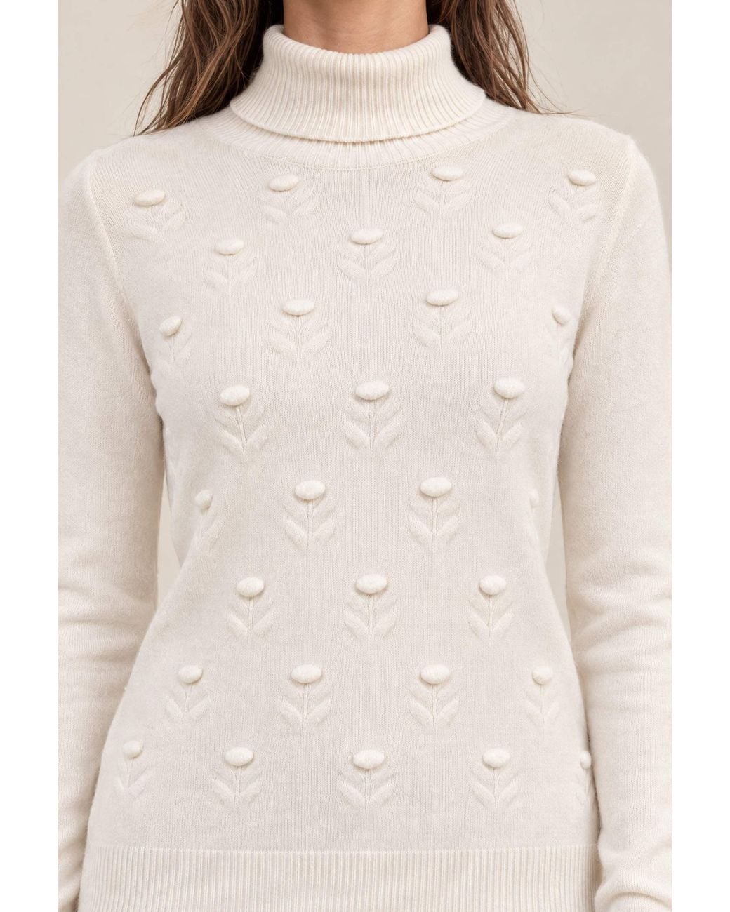 James Lakeland White Cream Floral Roll Neck Jumper
