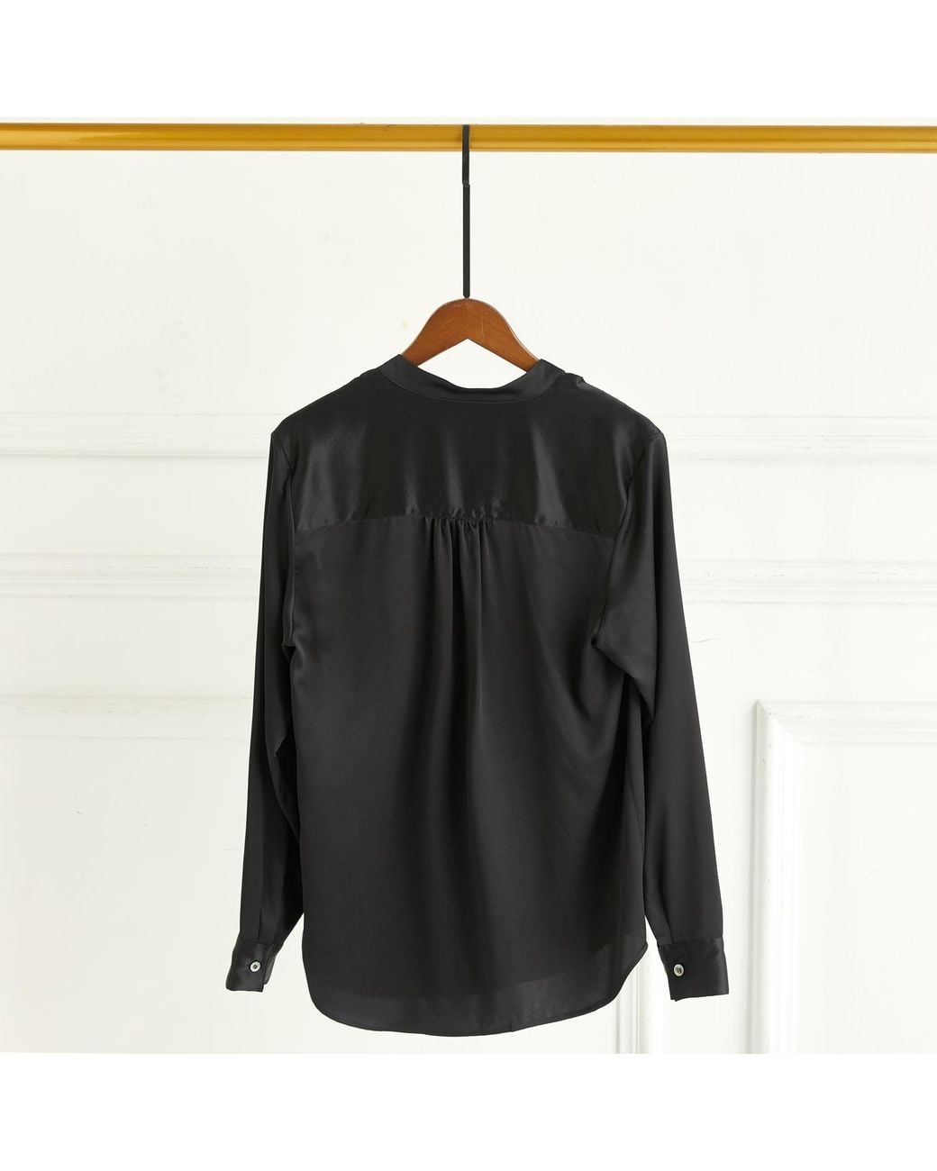 Soft Strokes Silk Black Pure Silk Long Sleeve Y-Neck Blouse