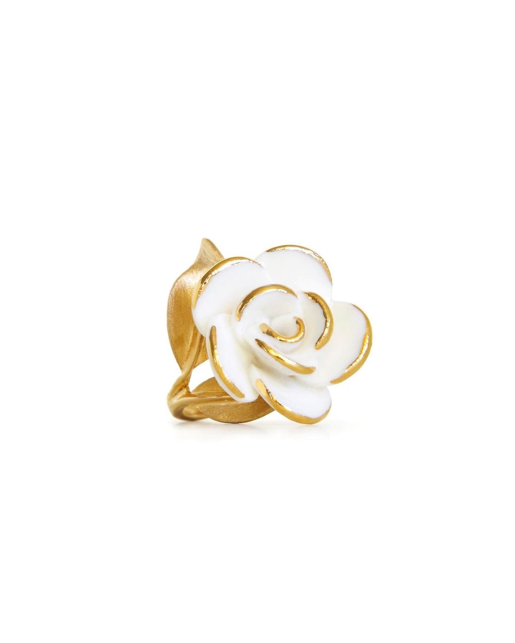 POPORCELAIN Metallic Golden White Cloud Rose Cocktail Ring