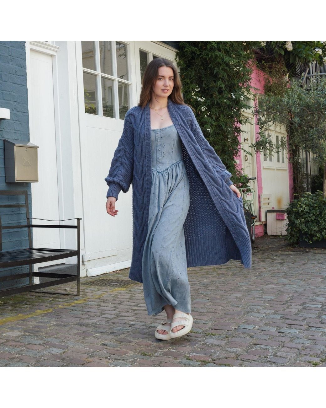 Cara & The Sky Blue Alex Cable Balloon Sleeve Maxi Cardigan