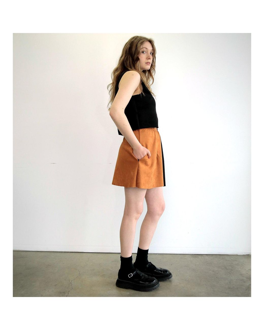 By Noa Rawitz Black Ultra Suede Sleeveless Color Blocked Top- And