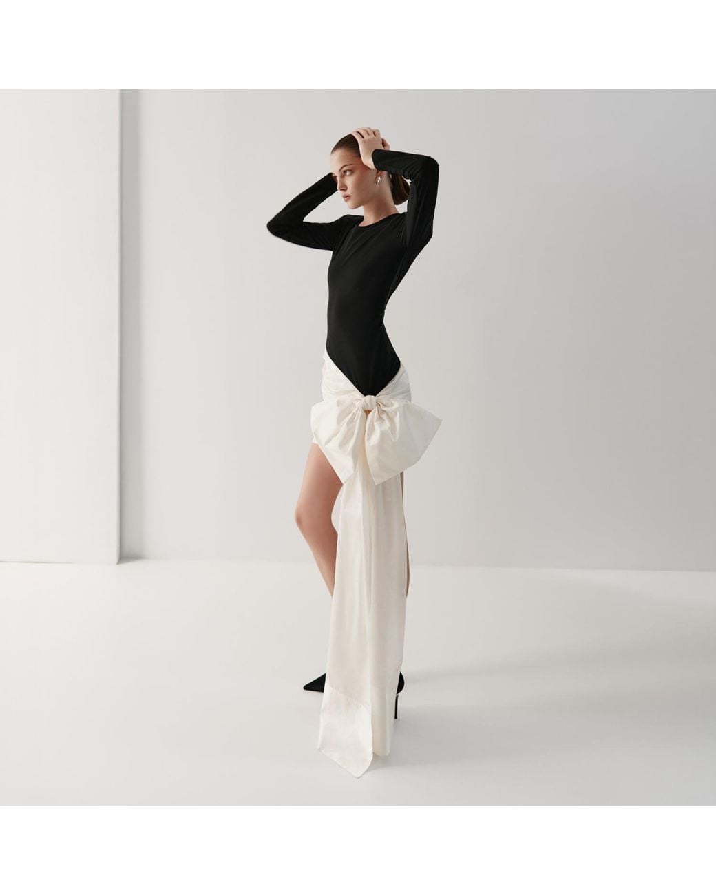 Lita Couture Black Bow-Detail Asymmetric Mini Dress