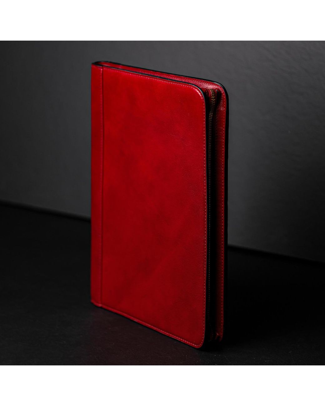 Time Resistance Red Leather Documents Folder Organizer