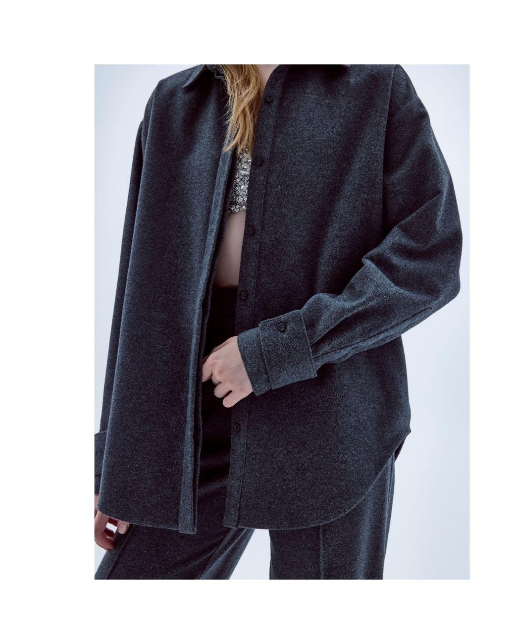 NAZLI CEREN Gray Ravenna Wool Blend Shirt
