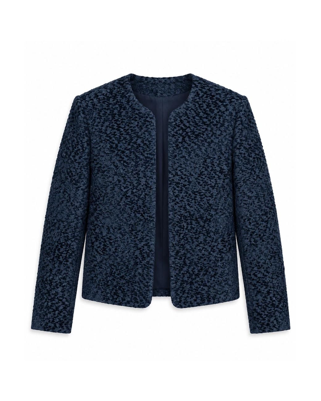 Stovaria Blue Handwoven Moss Texture Wool-Linen Statement Jacket