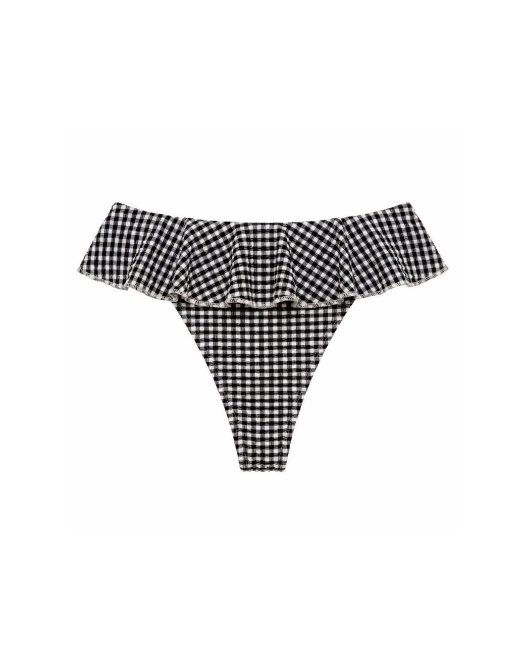 Montce Black Micro Gingham Tamarindo Ruffle Bikini Bottom