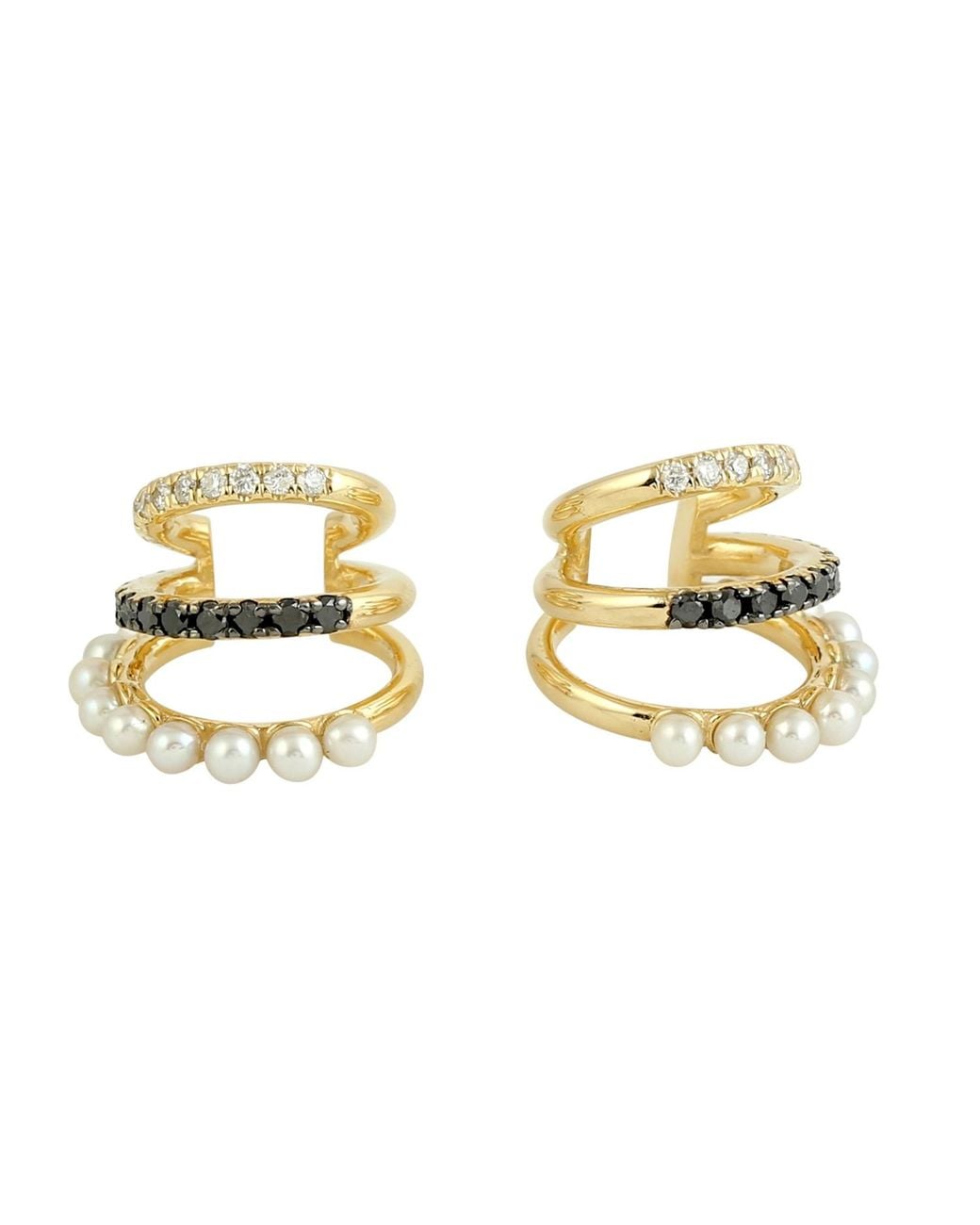 Artisan Metallic 14K Pearl & Diamond Cuff Earrings