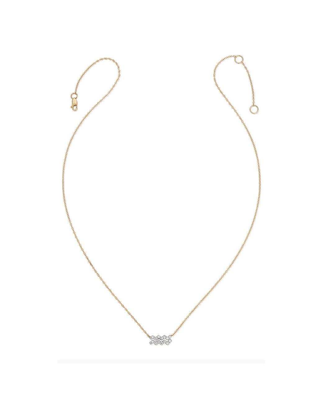 Heather Hawkins Jewelry Metallic Horoscope Zodiac Aquarius Waves Water Symbol Fine Diamond Fourteen Karat Necklace