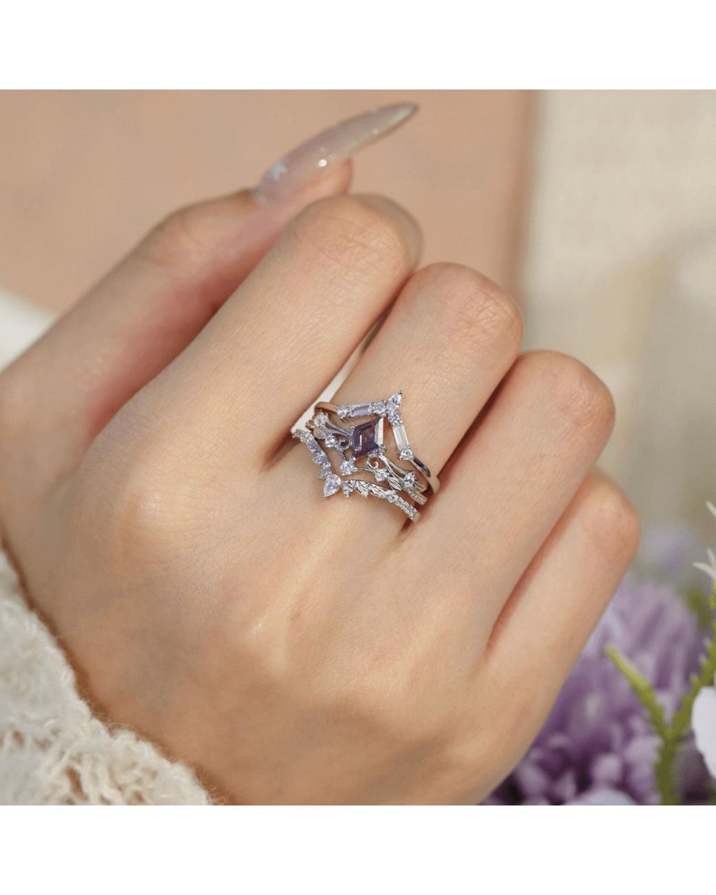 Azura Jewelry New York Blue Victorian Lace Alexandrite Ring Solid