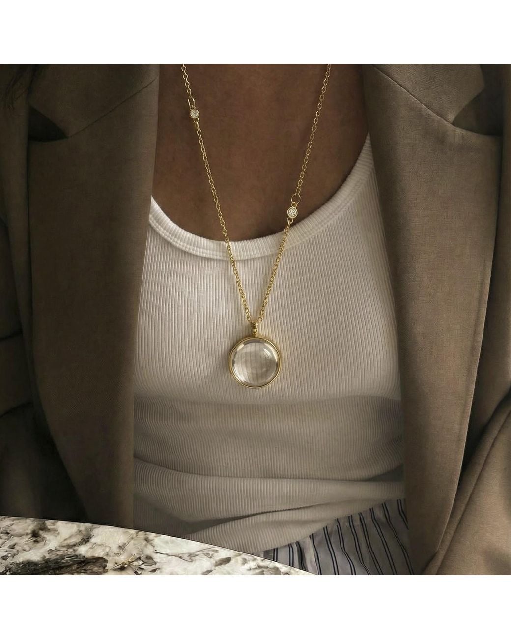 Mercela Metallic Glass Memory Locket Necklace With Cz Accents – Plated Stainless Steel Jewellery