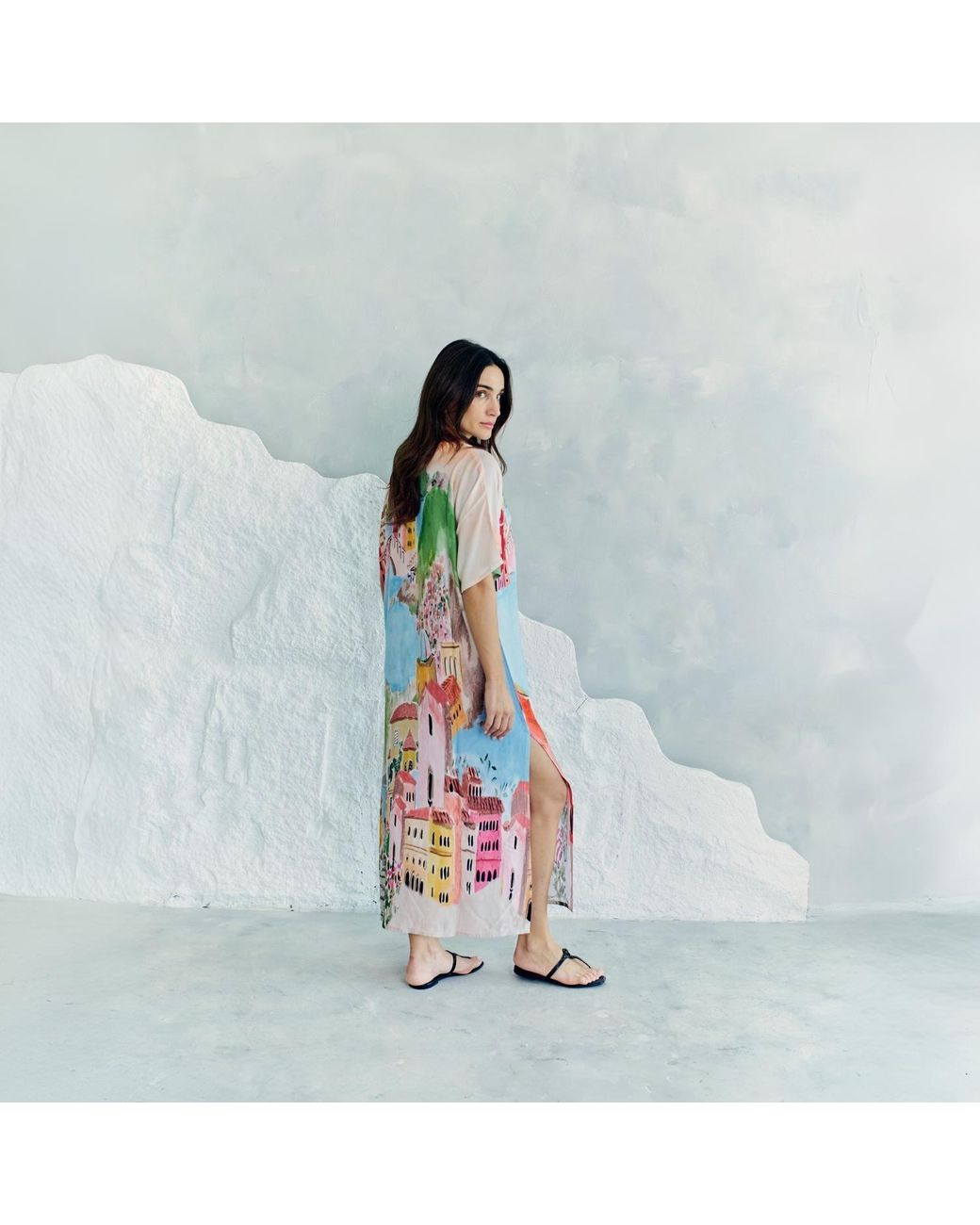 DHARA SHETH DUBAI Multicolor La Riviera Printed Long Kaftan Dress With Side Slits