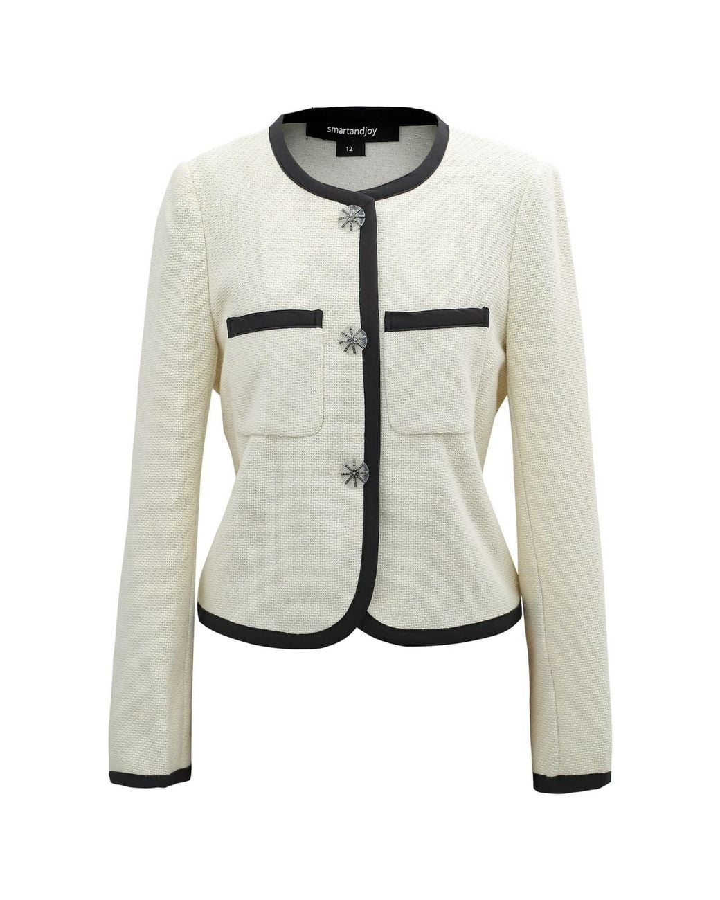 Smart and Joy White Neutrals Short Jacket With Contrasting Trims