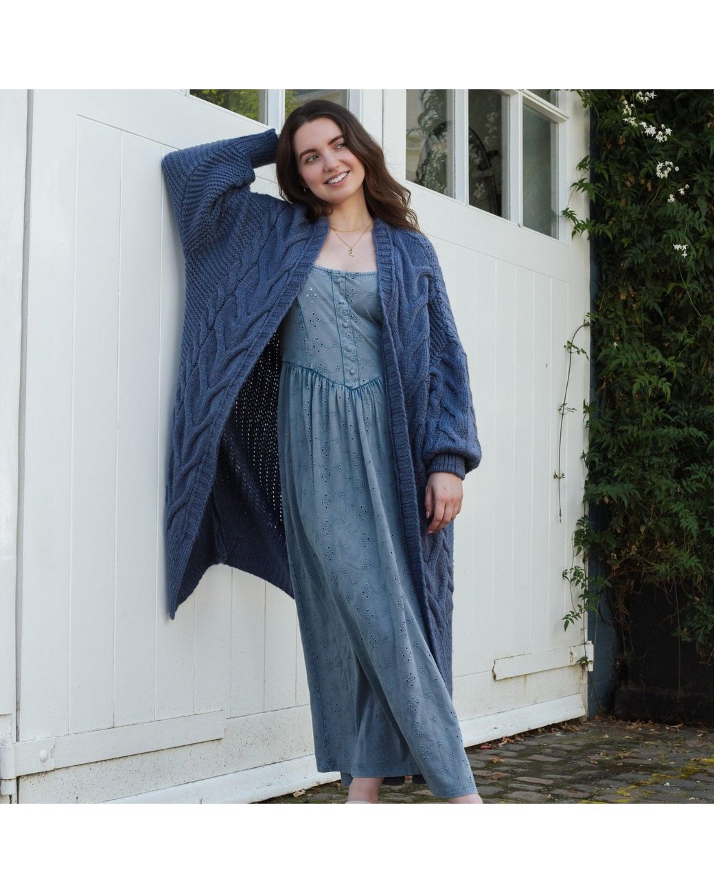 Cara & The Sky Blue Alex Cable Balloon Sleeve Maxi Cardigan