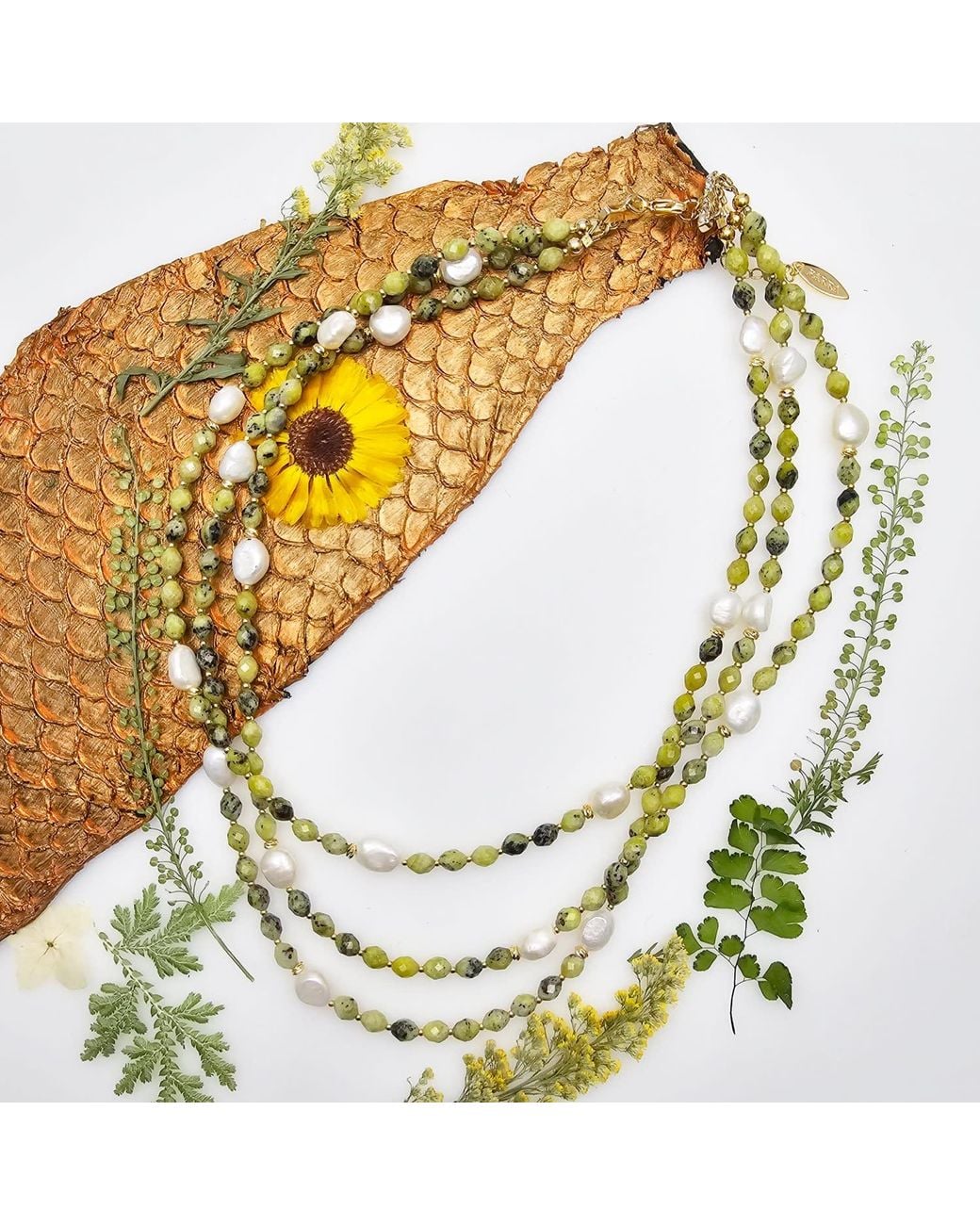 Farra Metallic Gemstone With Pearls Multi Layers Necklace