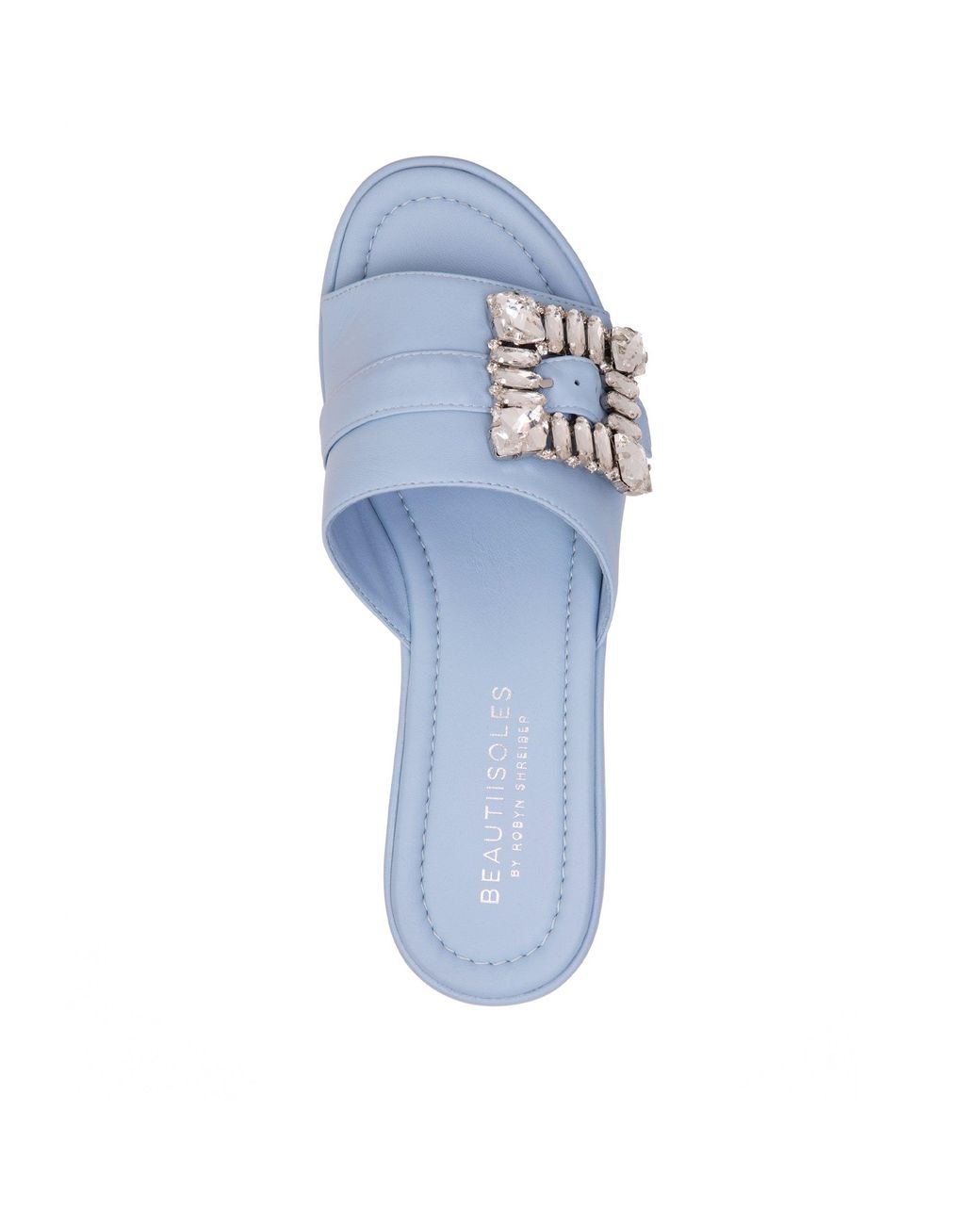 Beautiisoles by Robyn Shreiber Made in Italy Blue Dita Baby Leather Slide Mule Espadrille Sandal Comfortable & Elegant For Work & Evening & Party Sandal