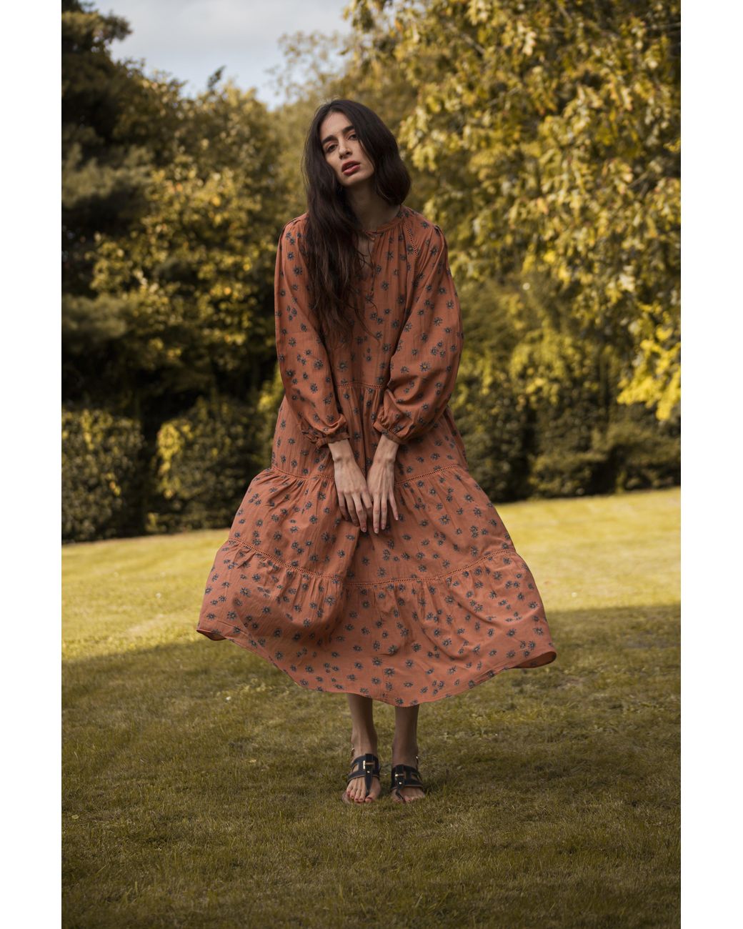 Em & Shi Brown Cinnamon Daisy Tiered Dress