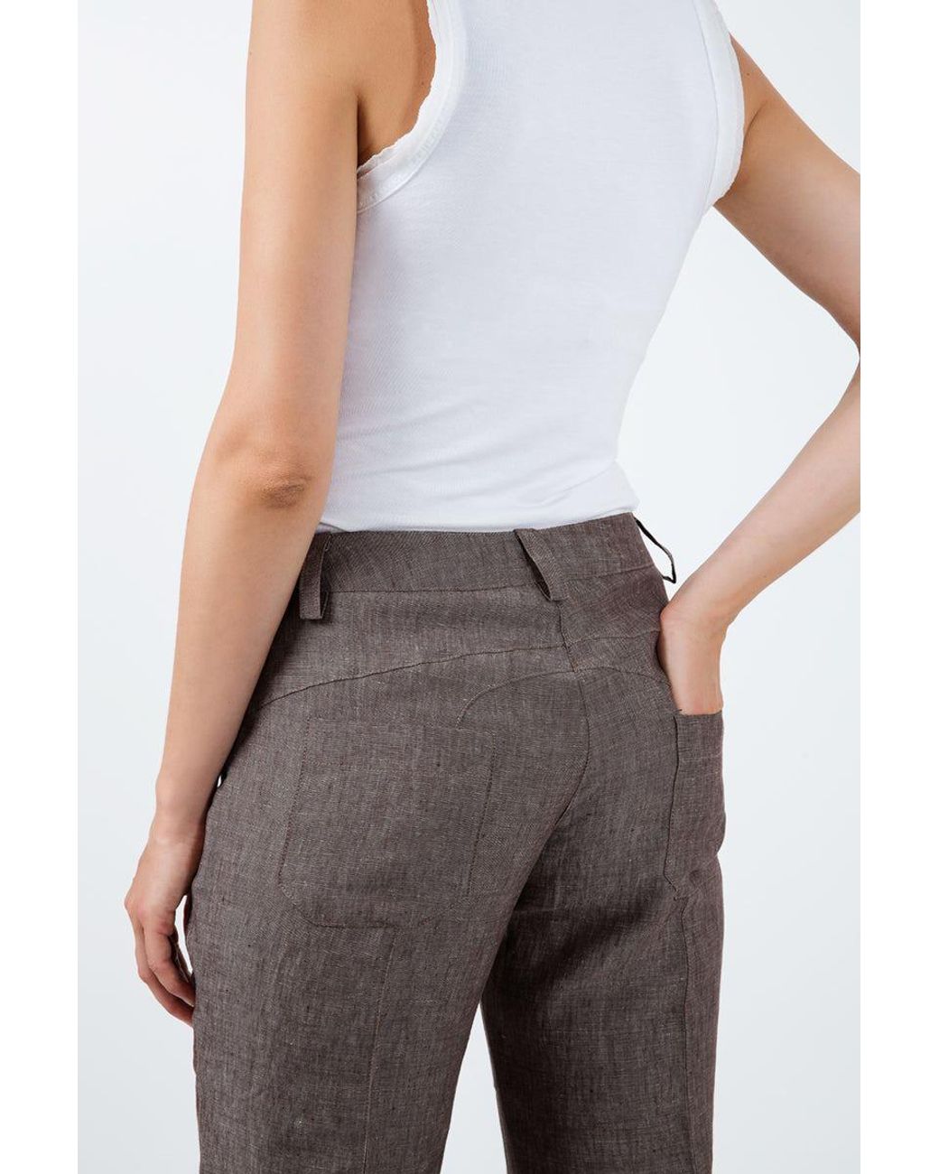Conquista Brown Long Straight Linen Pants