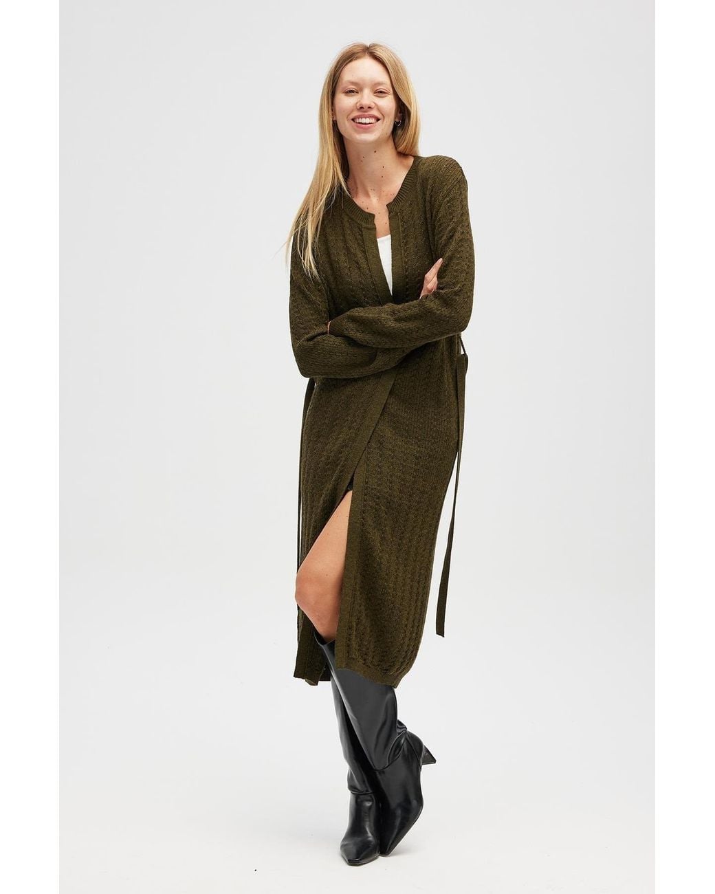 Peraluna Green Zeyna Openwork Long Cardigan