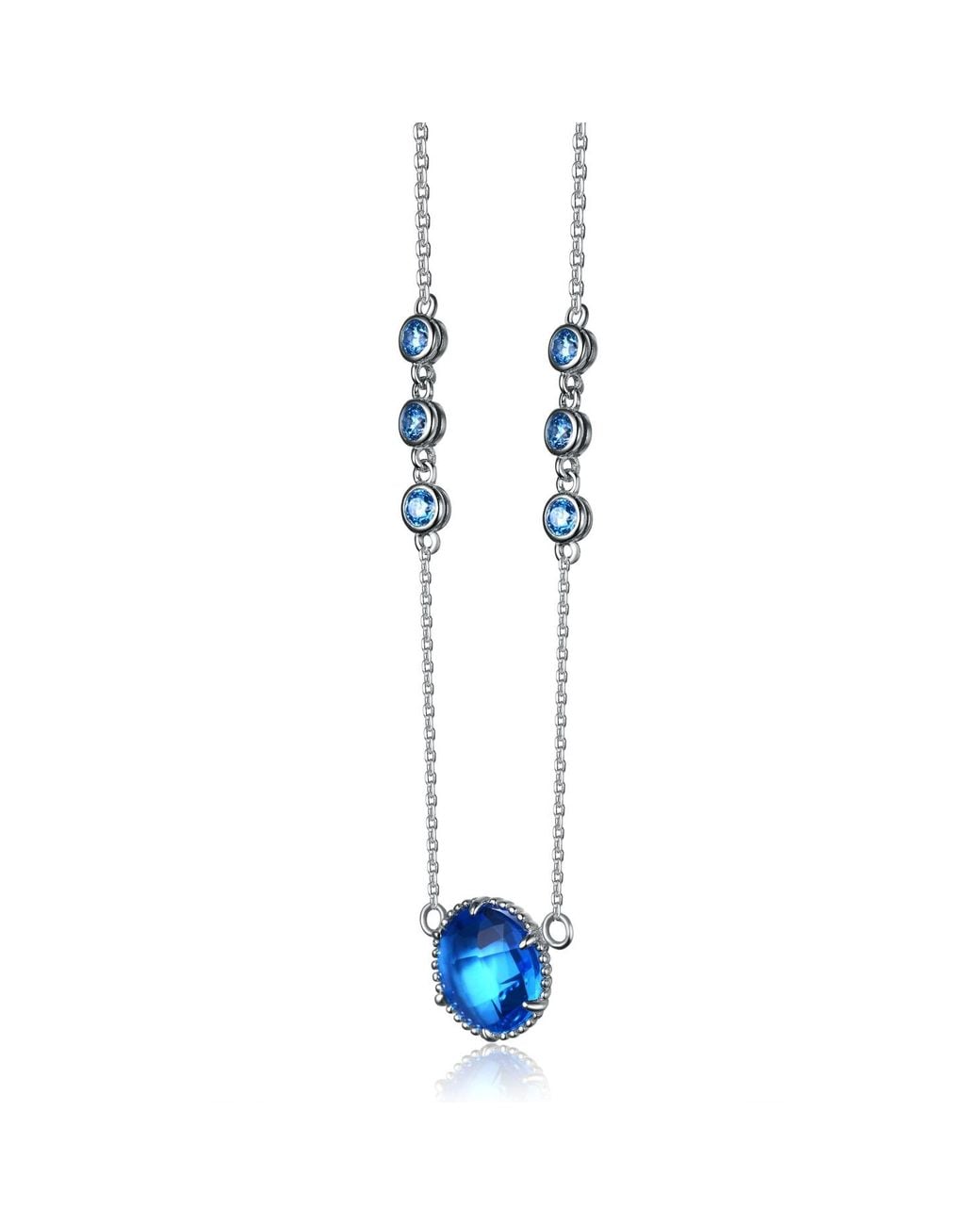 Genevive Jewelry Blue Sterling Large Cubic Zirconia Necklace