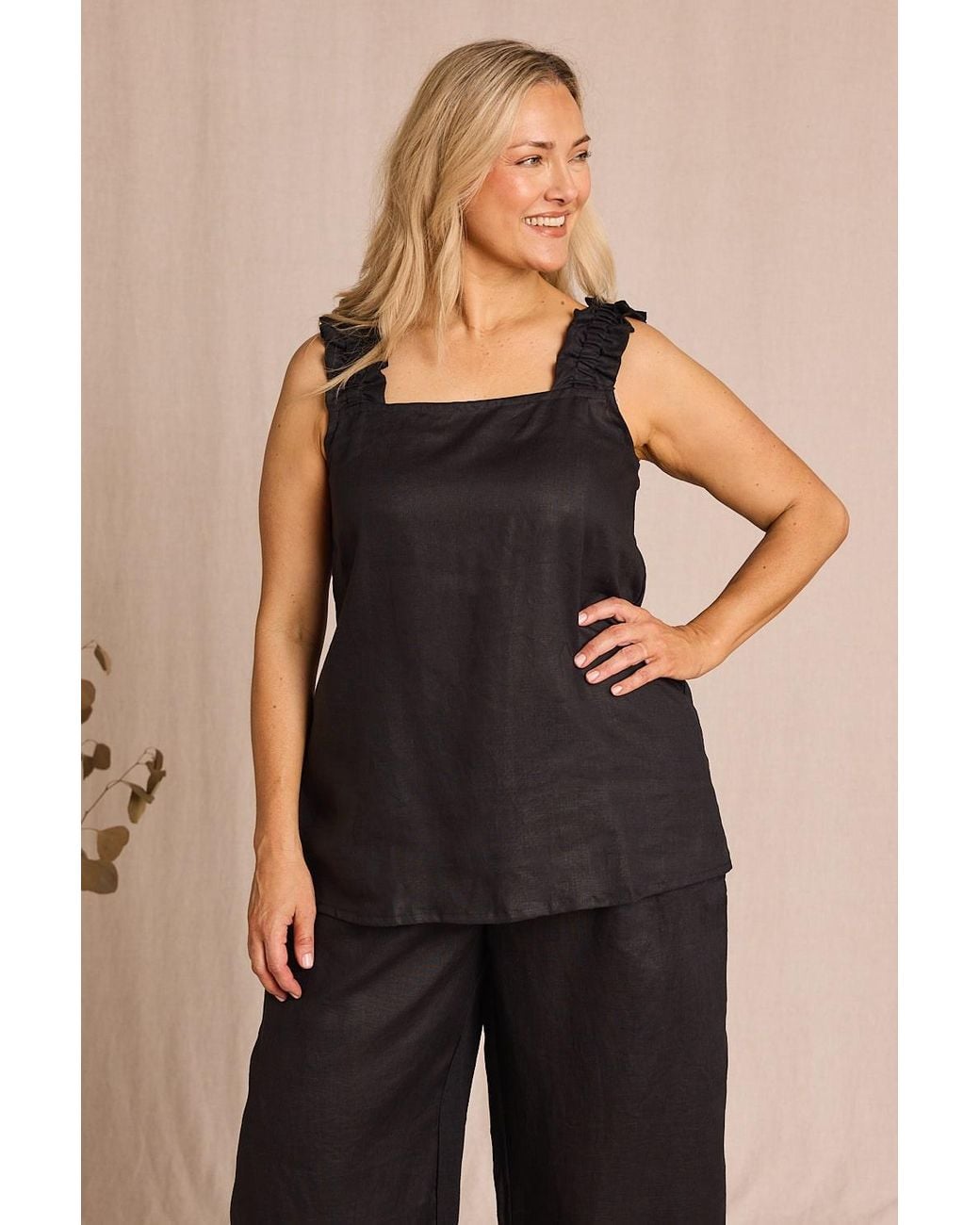 Adrift Clothing Black Claire Linen Summer Top