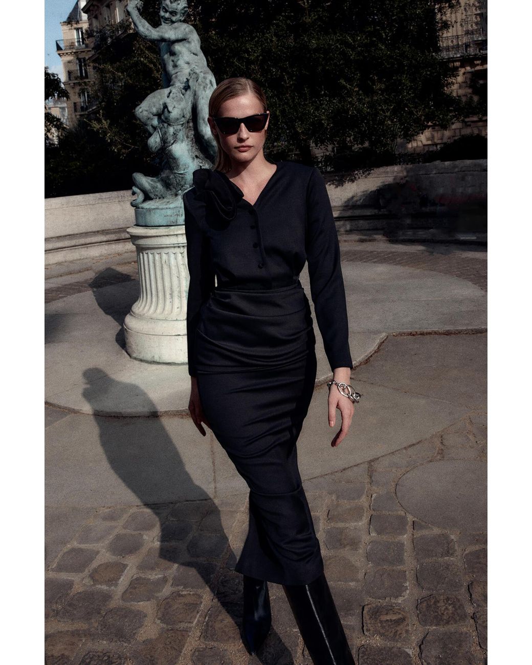POST MERIDIEM Black Straight Maxi Skirt
