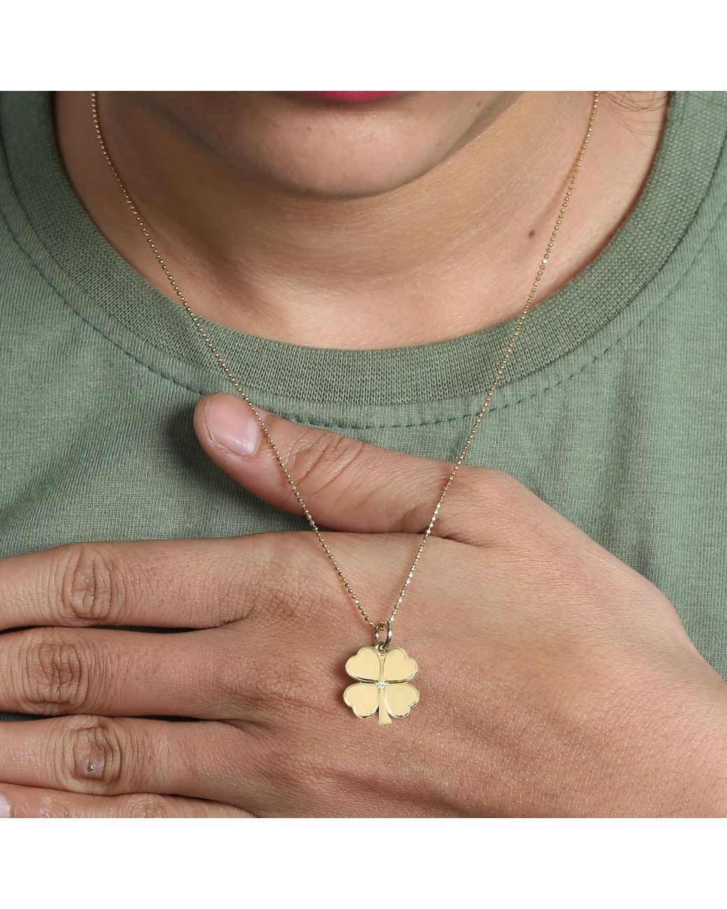 Artisan Natural 14K Diamond Four Leaf Clover Pendant