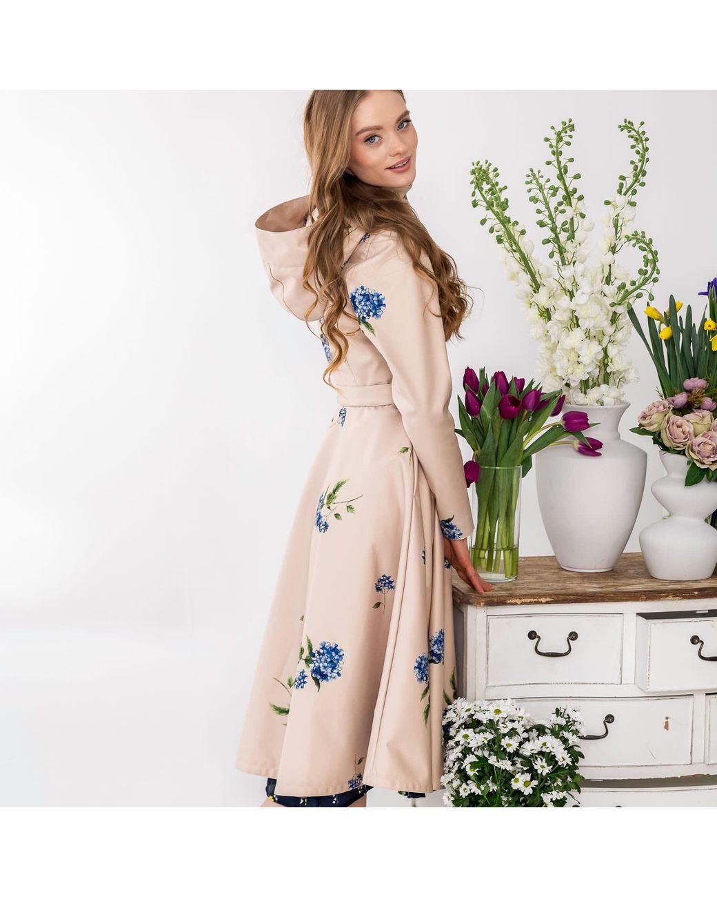RainSisters Natural Neutrals Fit And Flare Coat: Gentle Bloom