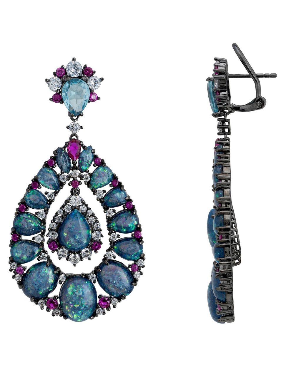 Latelita London Blue Paloma Opal Drop Earrings Oxidised