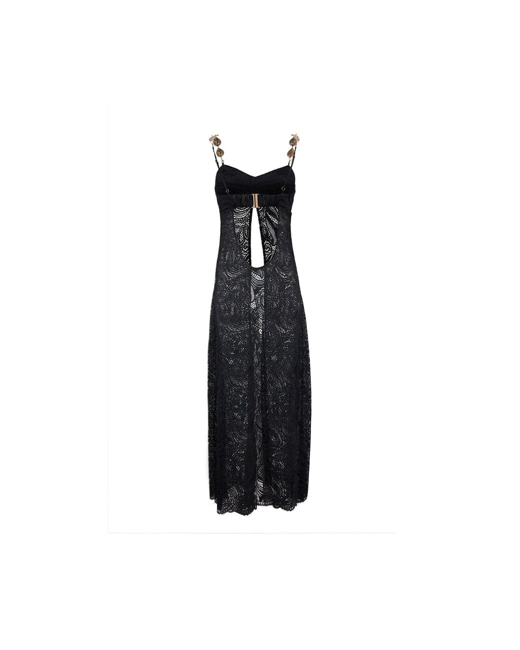 Zetaye Black Lyric Lace Long Line Chain Top