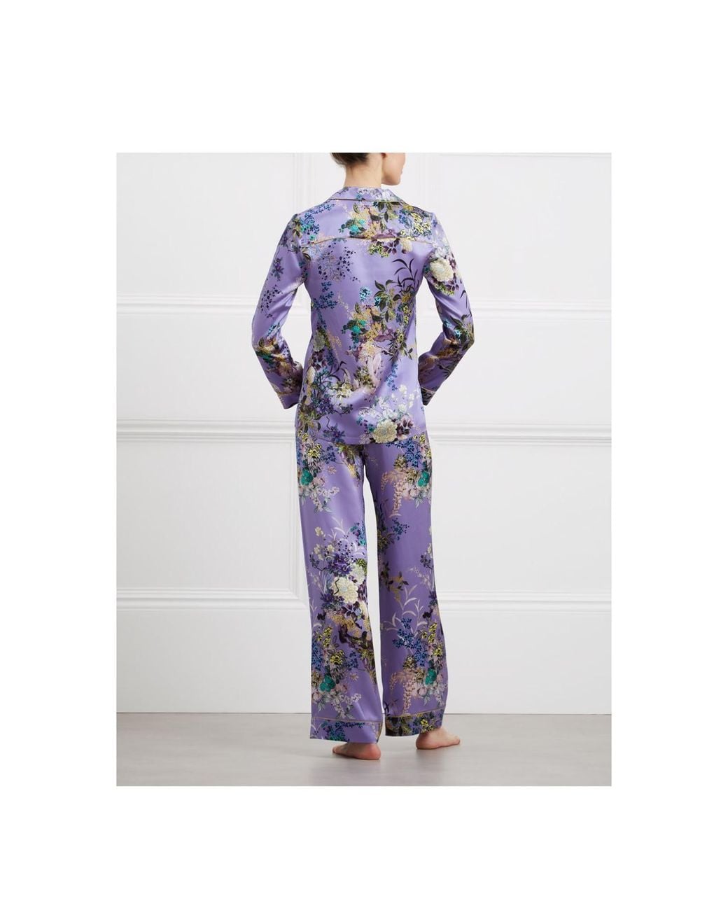 Meng Blue Crane Silk Satin Pyjama Set