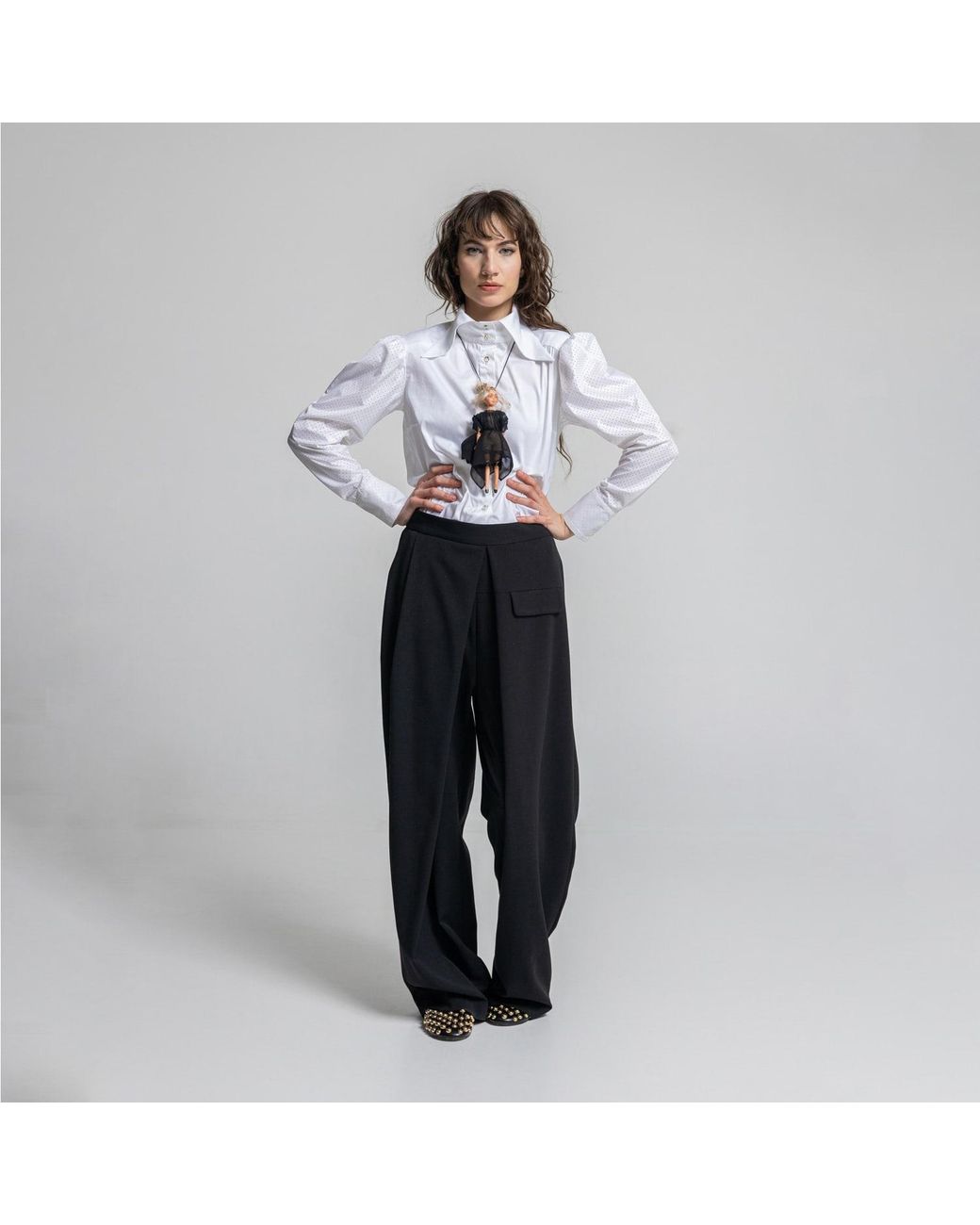 ARTISTA Black Max Wide Leg Folded Pants