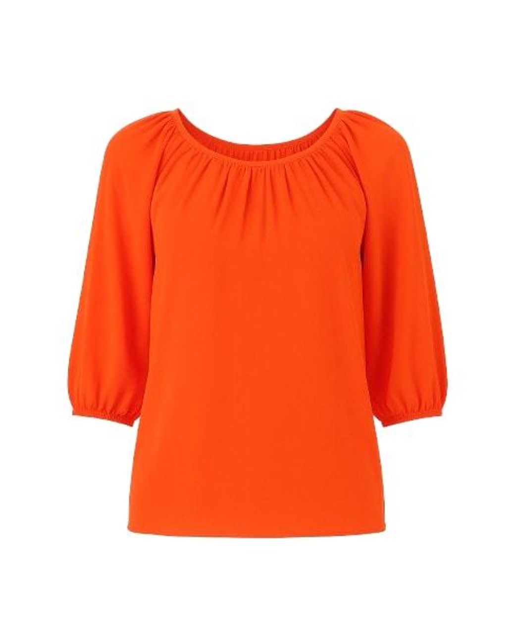 Conquista Orange Ruffle Neck Top