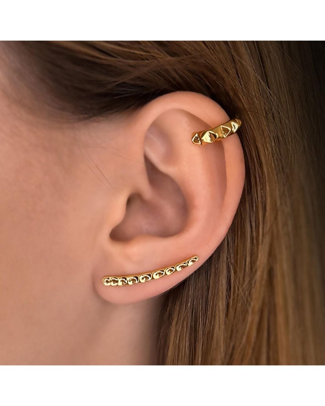 SALLY SKOUFIS Metallic Honeycomb Ear Cuff