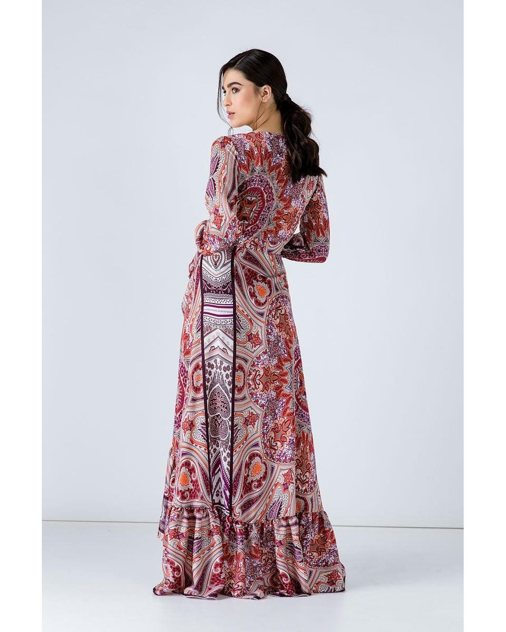 Conquista Red Print Maxi Wrap Dress