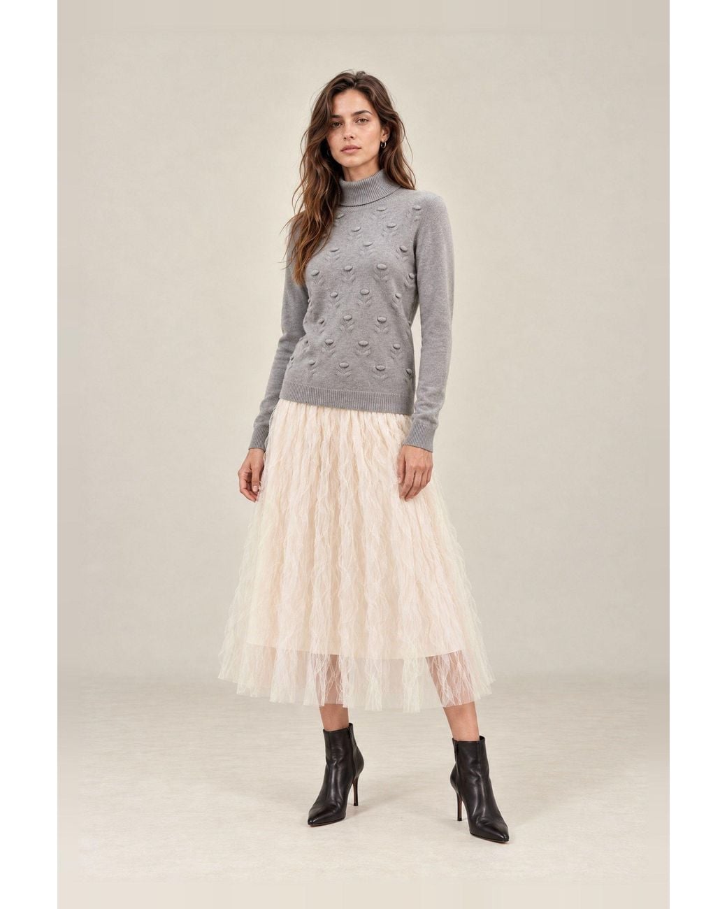 James Lakeland Gray Floral Roll Neck Jumper