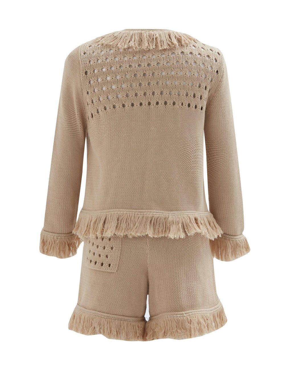 Peraluna Natural Miyoki Knitted Crop Cardigan & Shorts Matching Set