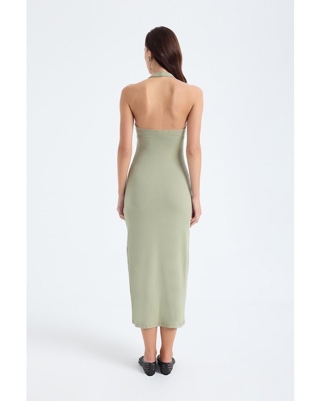 Monlicia Green Orion Halter Cotton Midi Dress – Dusty