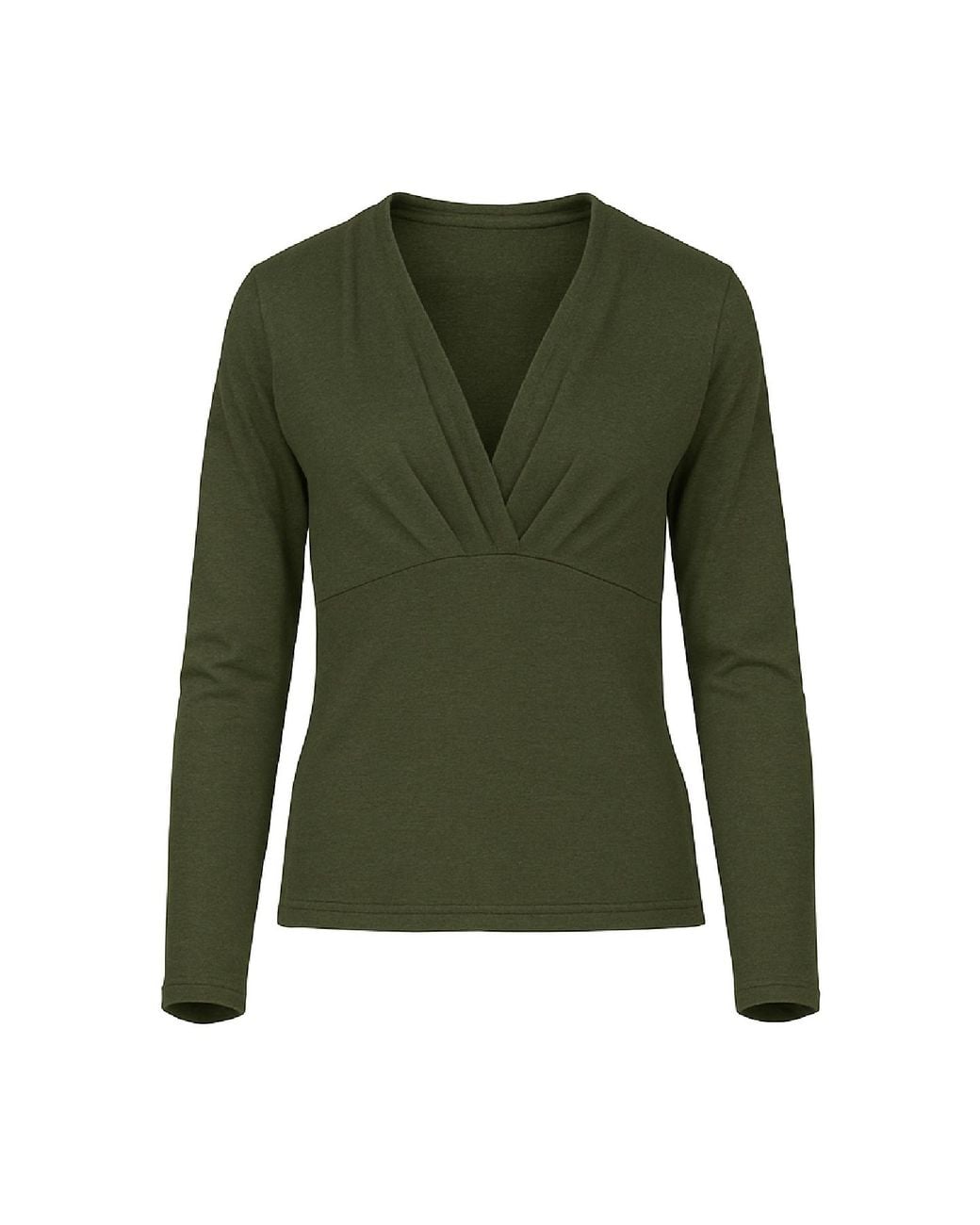 Conquista Green Dark Khaki Long Sleeve Faux Wrap Top