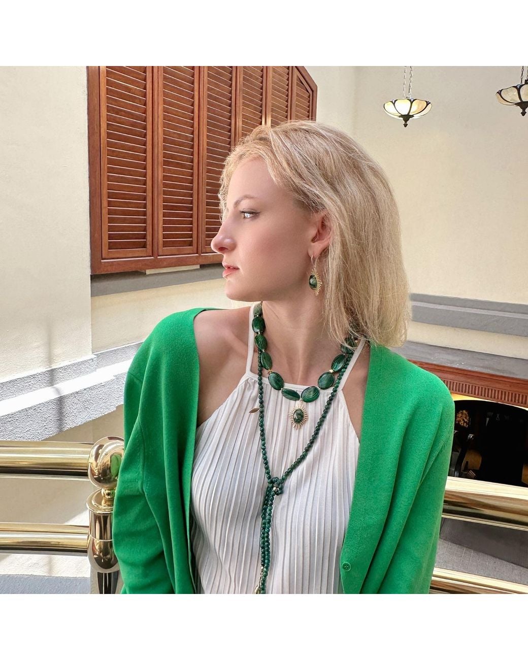 Farra Green Oval Malachite With Gemstone Pendant Chunky Necklace