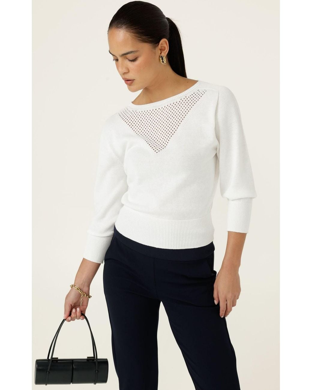 SACHA DRAKE White Chloe Three Quarter Sleeve Knit Top