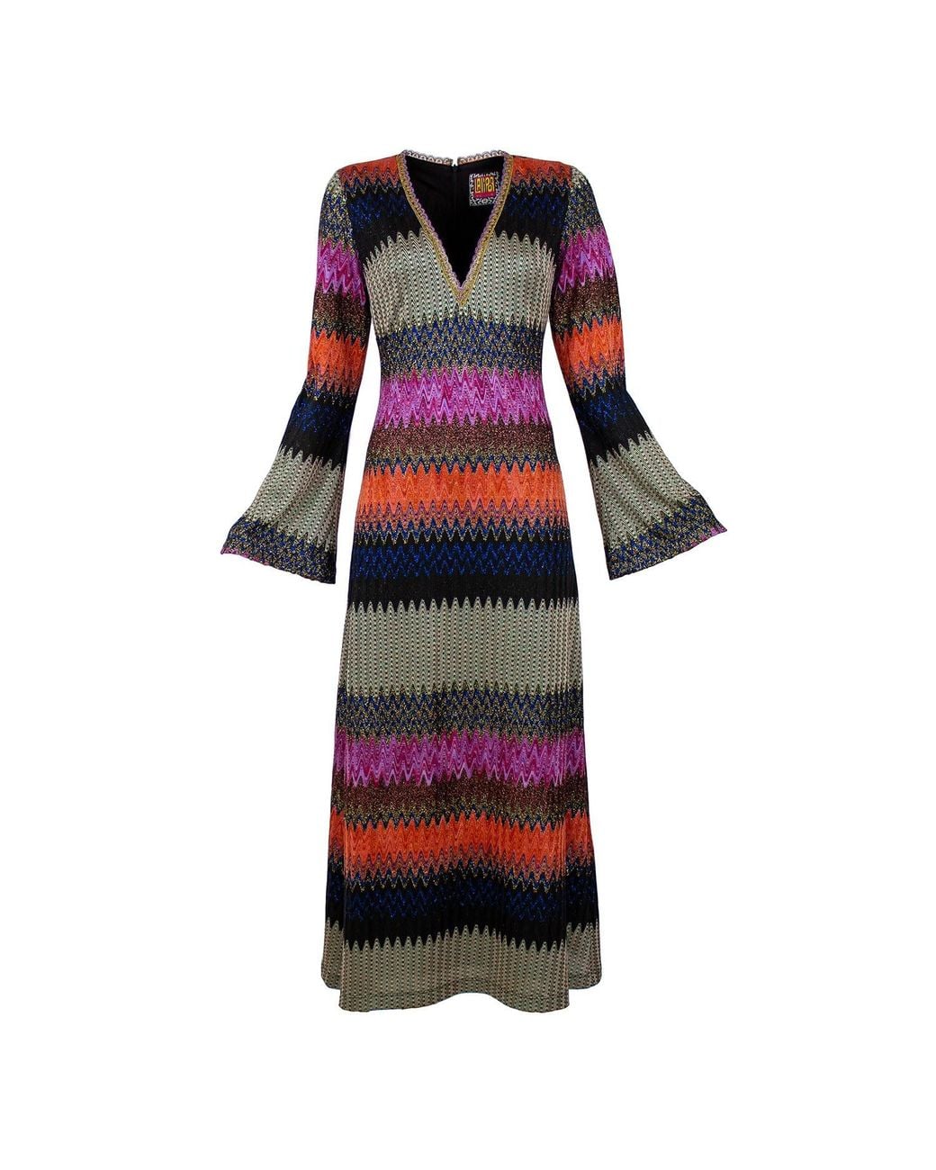 Lalipop Design Red Knitted V-Neck Multi Color Maxi Dress