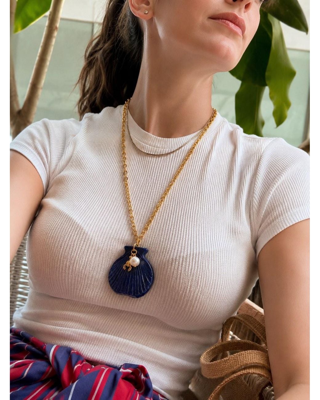 Carolina Benoit Blue Cobalt Shell Pendant Necklace
