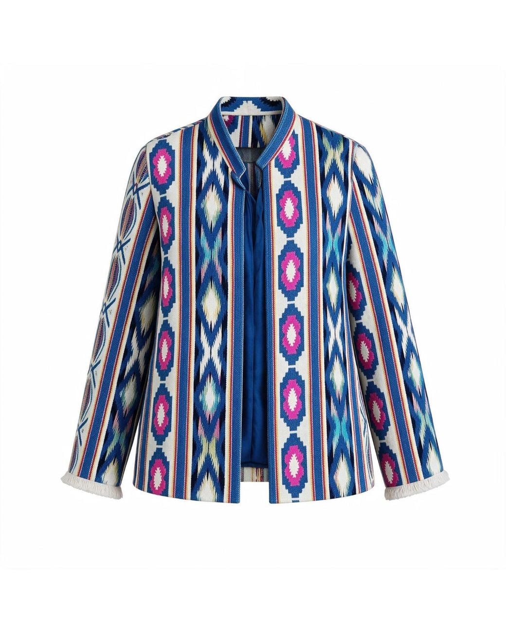 Kipépéo Blue Sorayya Jajim Fringe-Cuff Short Jacket